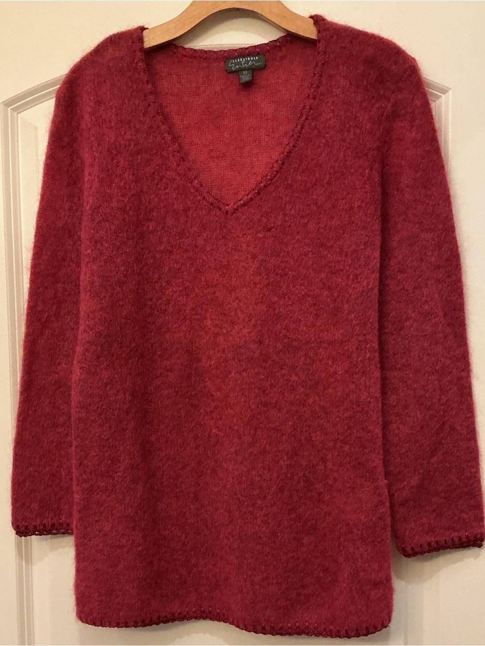 Classiques Entier Mohair Merino Wool V-Neck Sweater Crochet Trim XS